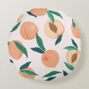 Peach Apricot: Tropical Seamless Pattern. Round Pillow
