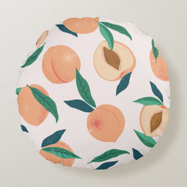 Peach Apricot: Tropical Seamless Pattern. Round Pillow (Front)