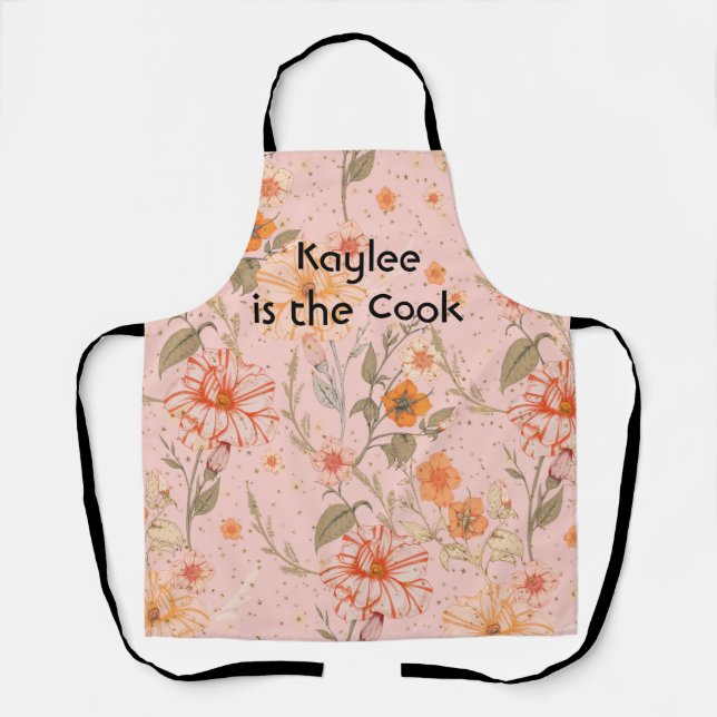 Peach Apron with Vintage Flowers & Faux Glitter (Front)