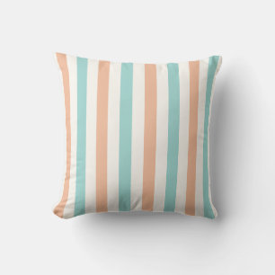 Peach, Aqua and White Pastel Stripe Throw Pillow