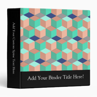 Peach Aqua Cobalt Geometric Cubes Binder