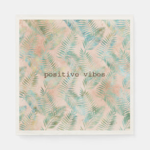 Peach Aqua Green Tropical Leaves Napkin