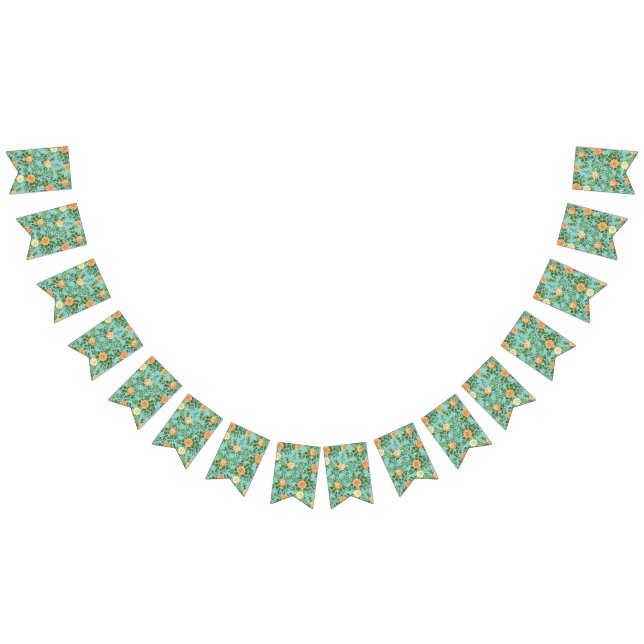 Peach & Aqua Peony & Rose Floral Wedding Bunting Flags (All)