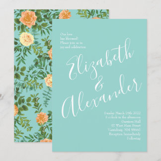 Peach & Aqua Peony & Rose Floral Wedding Invitation