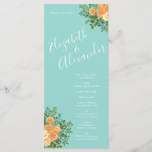 Peach & Aqua Peony & Rose Floral Wedding Programs