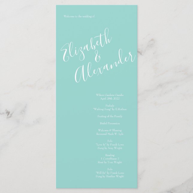 Peach & Aqua Peony & Rose Floral Wedding Programs (Front)