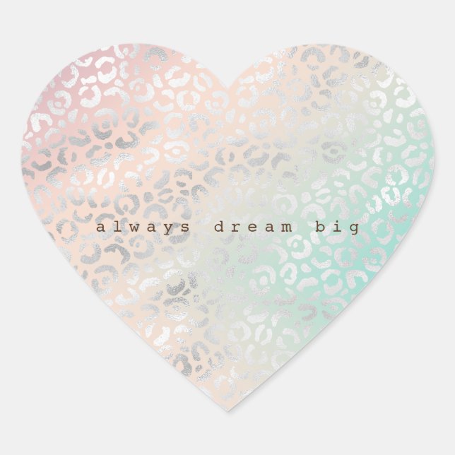Peach Aqua Tie Dye Silver Leopard Print Heart Sticker (Front)