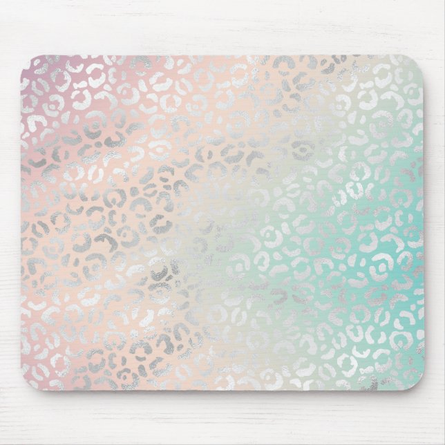 Peach Aqua Tie Dye Silver Leopard Print Mouse Pad (Front)