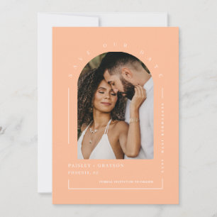 Peach Arch Photo QR Code Save Our Date Invitation