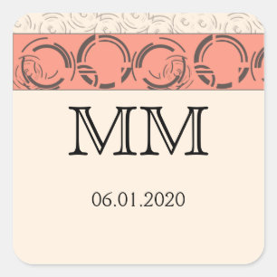 Peach Art Deco Circles Monogram Sticker