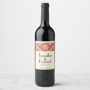 Peach Art Deco Circles Wine Label