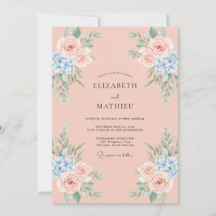 Peach Artistic Rose Wedding Invitation