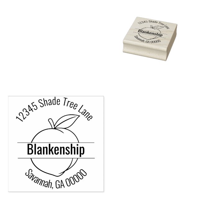 Peach Artwork Round Address Name Custom Rubber Stamp (Stamped)