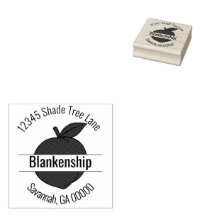 Peach Artwork Round Name Return Address Custom Rubber Stamp