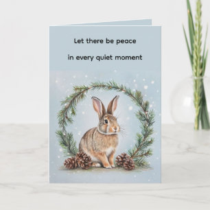 Peach at Christmas Rabbit Folded Greeting Card