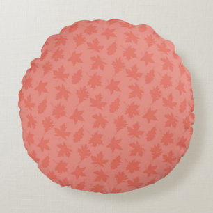 PEACH AUTUMN LEAVES & ZIG ZAG STRIPE ROUND PILLOW