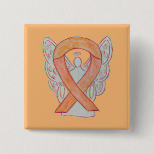 Peach Awareness Ribbon Angel Custom Art Pin Button