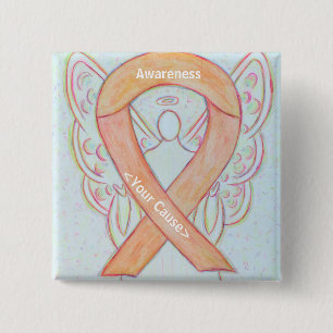 Peach Awareness Ribbon Angel Custom Button Pins