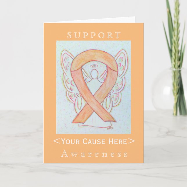 Peach Awareness Ribbon Angel Customized Card (Front)