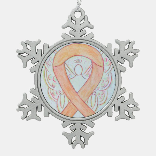 Peach Awareness Ribbon Angel Customized Ornament (Front)