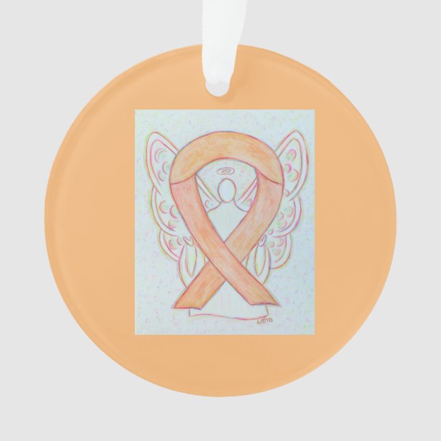Peach Awareness Ribbon Angel Customized Ornaments (Front)