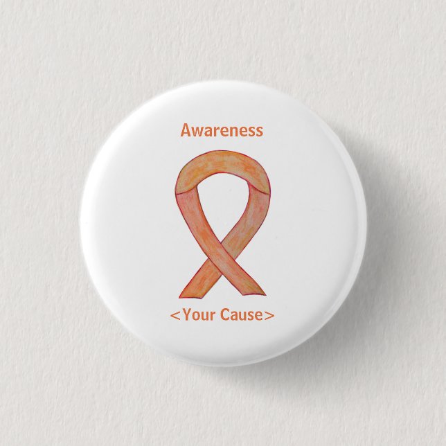 Peach Awareness Ribbon Art Custom Pin (Front)