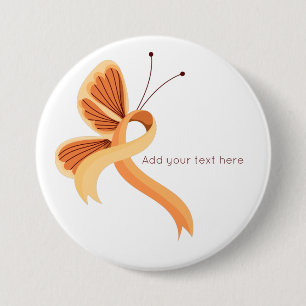 Peach Awareness Ribbon Butterfly Button