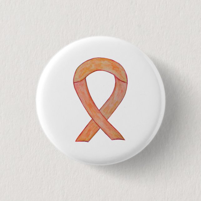 Peach Awareness Ribbon Custom Art Pin Button (Front)
