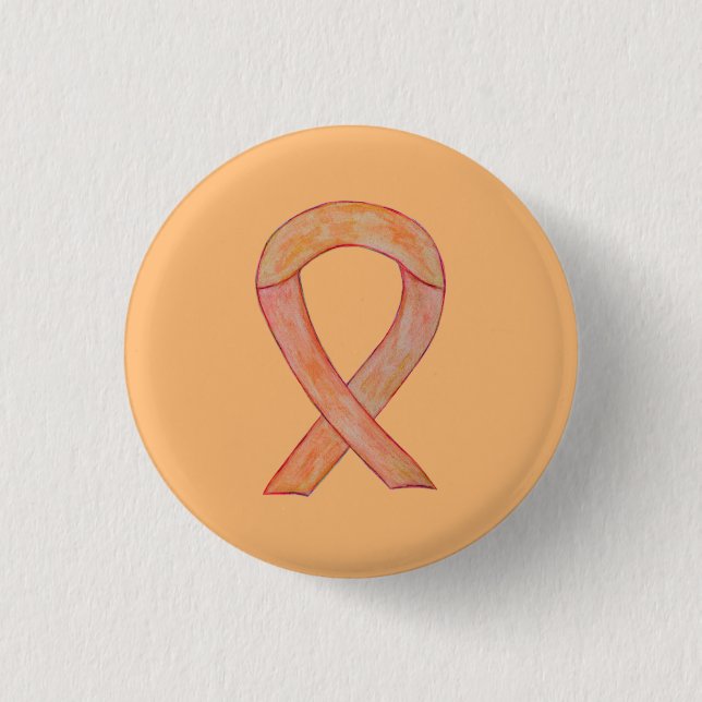 Peach Awareness Ribbon Custom Art Pin Button (Front)