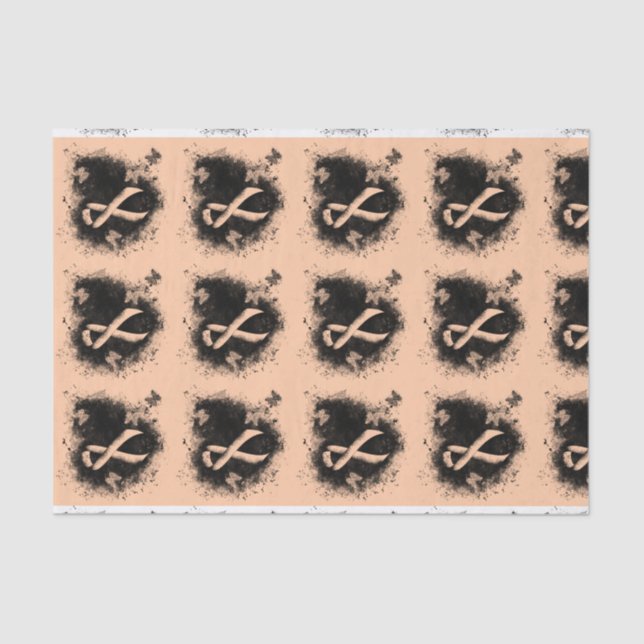 Peach Awareness Ribbon Grunge Heart Tissue Paper (Front)