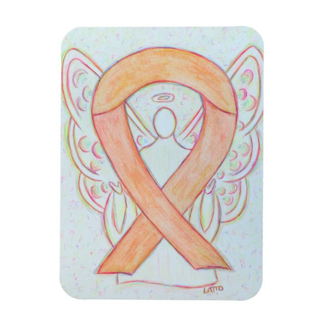 Peach Awareness Ribbon Guardian Angel Gift Magnets (Vertical)
