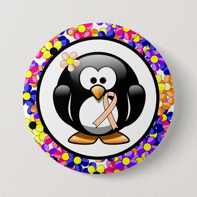 Peach Awareness Ribbon Penguin 3 Inch Round Button (Front)