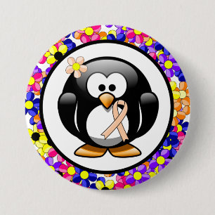 Peach Awareness Ribbon Penguin 3 Inch Round Button