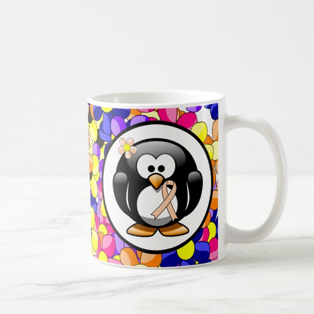 Peach Awareness Ribbon Penguin Coffee Mug (Right)