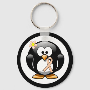 Peach Awareness Ribbon Penguin Keychain