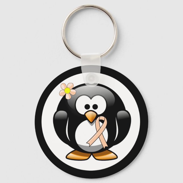 Peach Awareness Ribbon Penguin Keychain (Front)