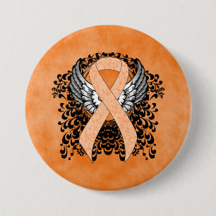 Peach Awareness Ribbon with Wings 3 Inch Round Button