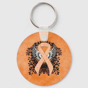 Peach Awareness Ribbon with Wings Keychain