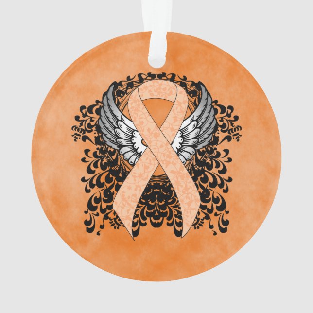 Peach Awareness Ribbon with Wings Ornament (Back)
