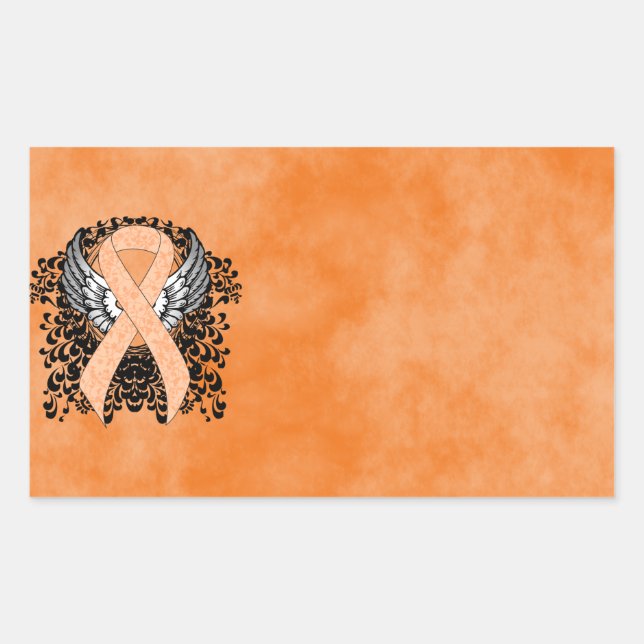 Peach Awareness Ribbon with Wings Sticker (Front)