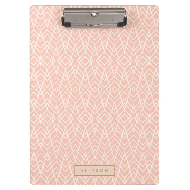 Peach Aztec Tribal Personalized School Office Clipboard (Front)