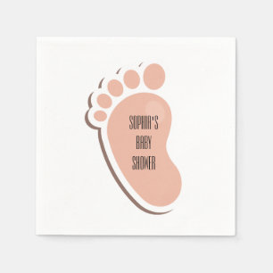 Peach Baby Footprint Baby Shower Napkin