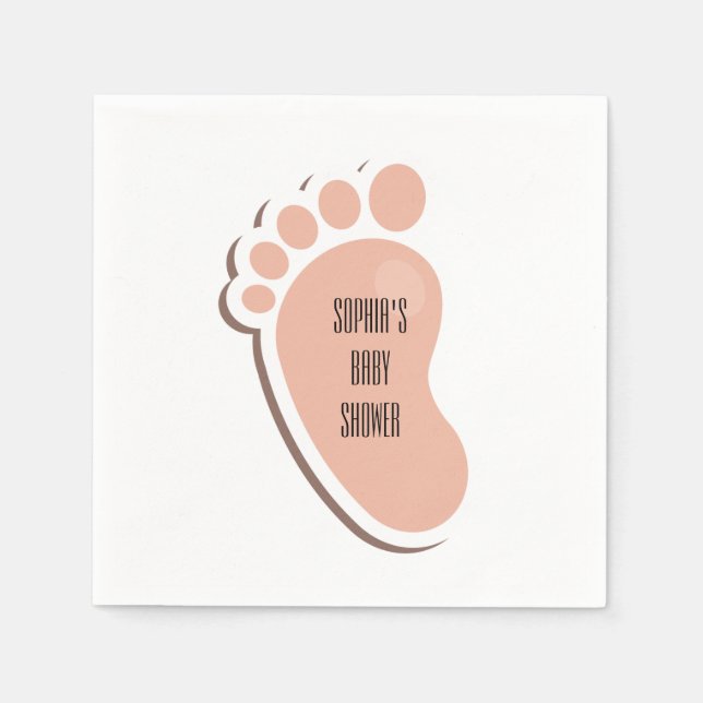 Peach Baby Footprint Baby Shower Napkin (Front)