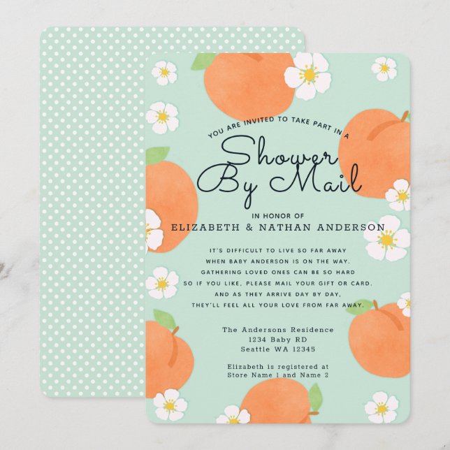 Peach Baby Shower By Mail Invitation (Front/Back)