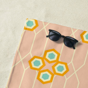Peach background hexagonal floral pattern  beach towel