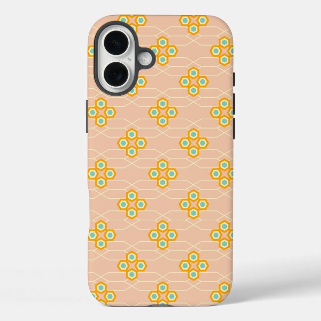 Peach background hexagonal floral pattern  Case-Mate iPhone case (Back)
