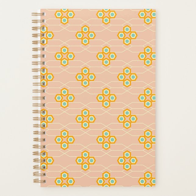 Peach background hexagonal floral pattern  planner (Front)