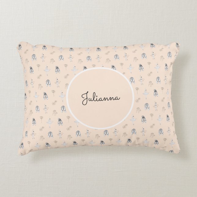 Peach Ballerina and Flowers Accent Pillow (Front)