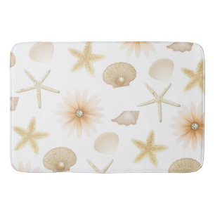 Peach Beach Seashells & Flowers Modern Glam Bath Mat