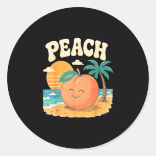 Peach beach summer retro cute fruit sunset design  classic round sticker
